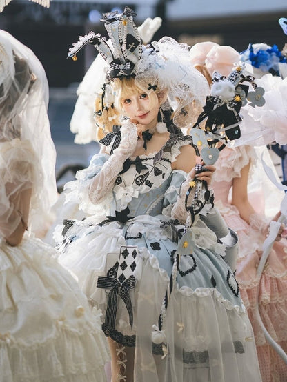 Alice in Wonderland Off-Shoulder Lolita Dress with Playing Card Appliques - Hinana Queena
