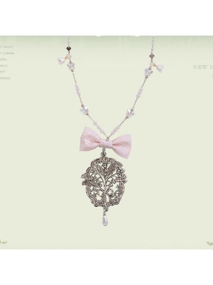 Classic Bow Pendant Necklace in Four Colors - Mademoiselle Pearl