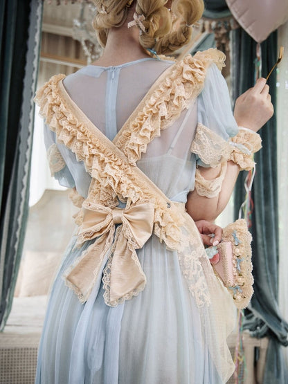 Dotted Tulle & Lace Apron in Romantic Goth Apricot Style - Blood Supply