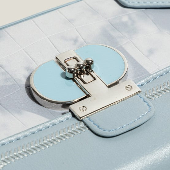Box Turn-lock PU Bag Blue with Closure