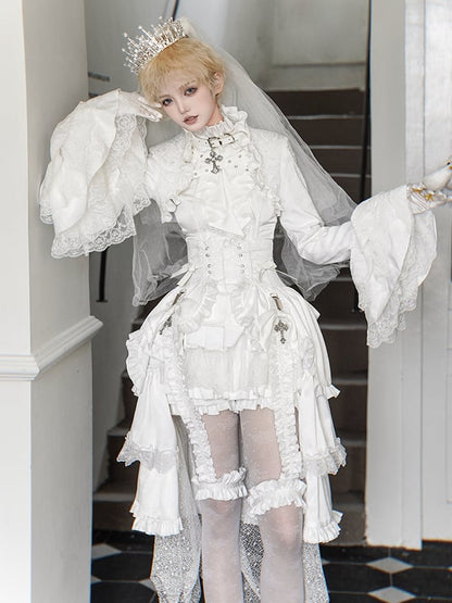 王子 - ノースリーブの白いロリータネックフリル衣装オールプリンス