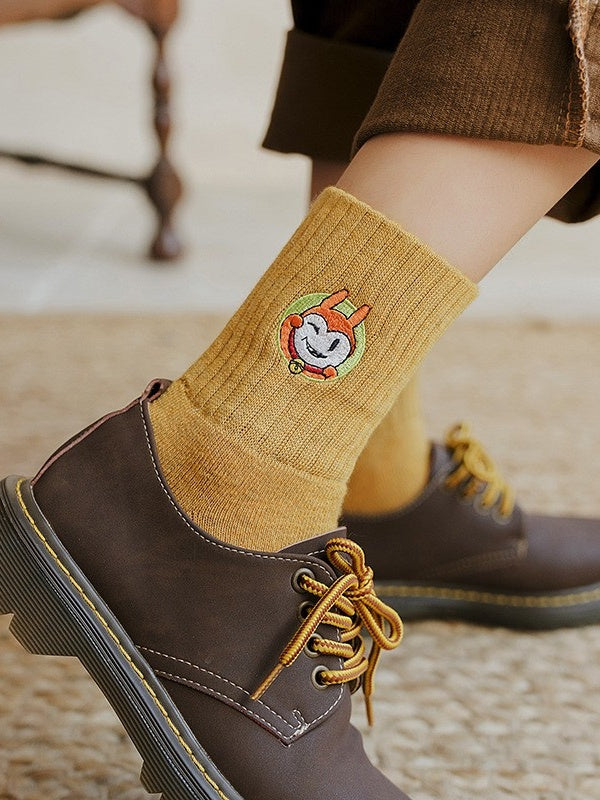 かわいい猫の刺繍入りふくらはぎソックス