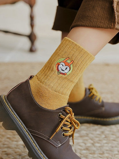かわいい猫の刺繍入りふくらはぎソックス