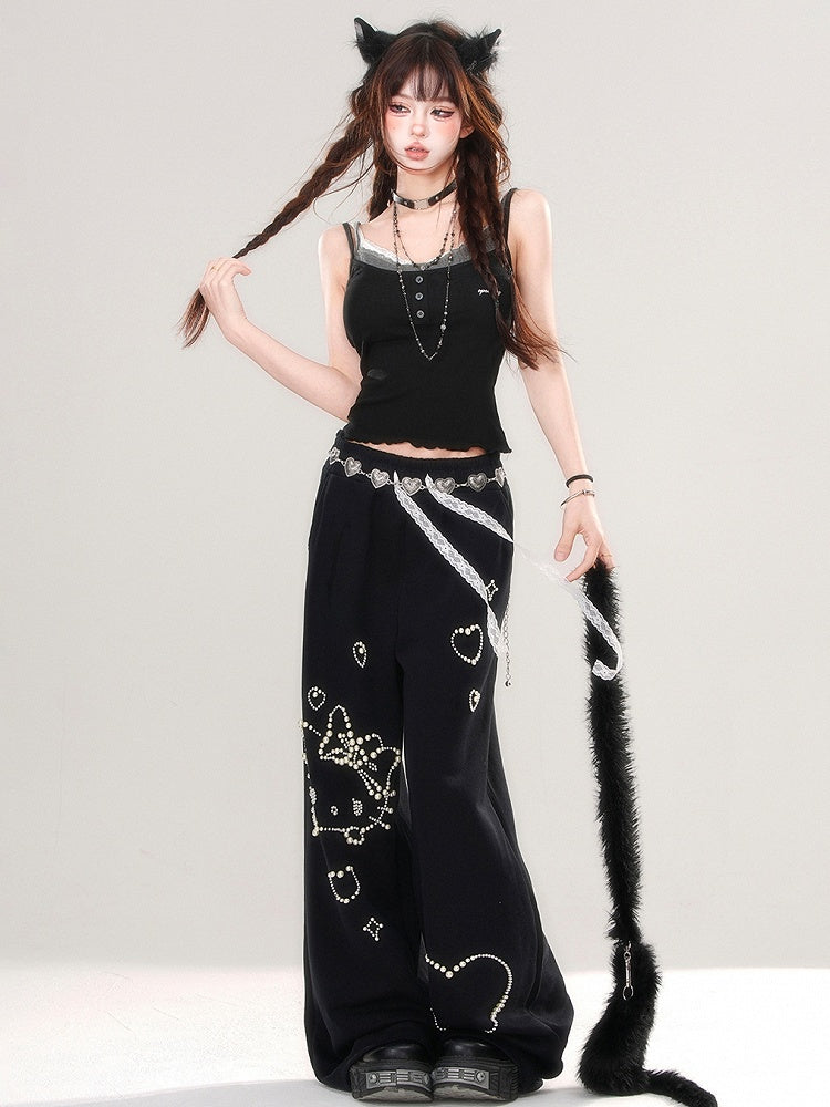 Black/White Slim-fit Cami Top