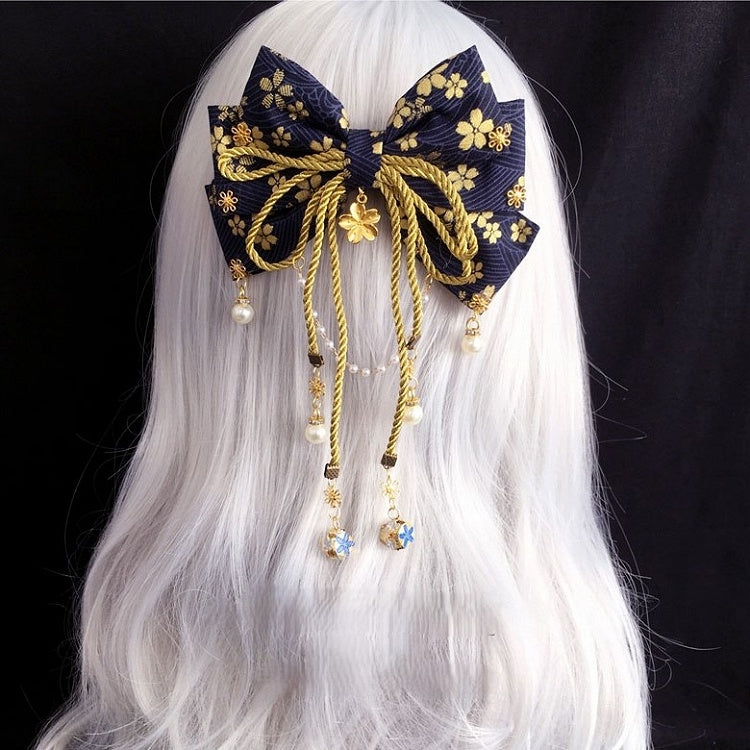 Bow with Pearl Accents Sakura Tassel Pattern Hairclip
