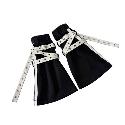 Detachable Kei Buckle with Leg White Warmers Jirai Cross Flared Strap Black
