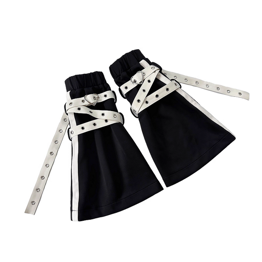 Detachable Kei Buckle with Leg White Warmers Jirai Cross Flared Strap Black