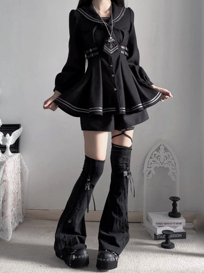 Sailor Collar Dress Set with Shorts and Tie - Ekomi