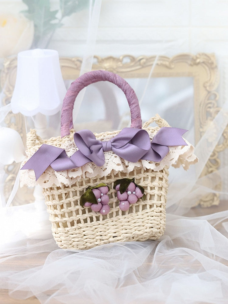 Grape Tote Decoration Lolita Bag Green/Purple Straw