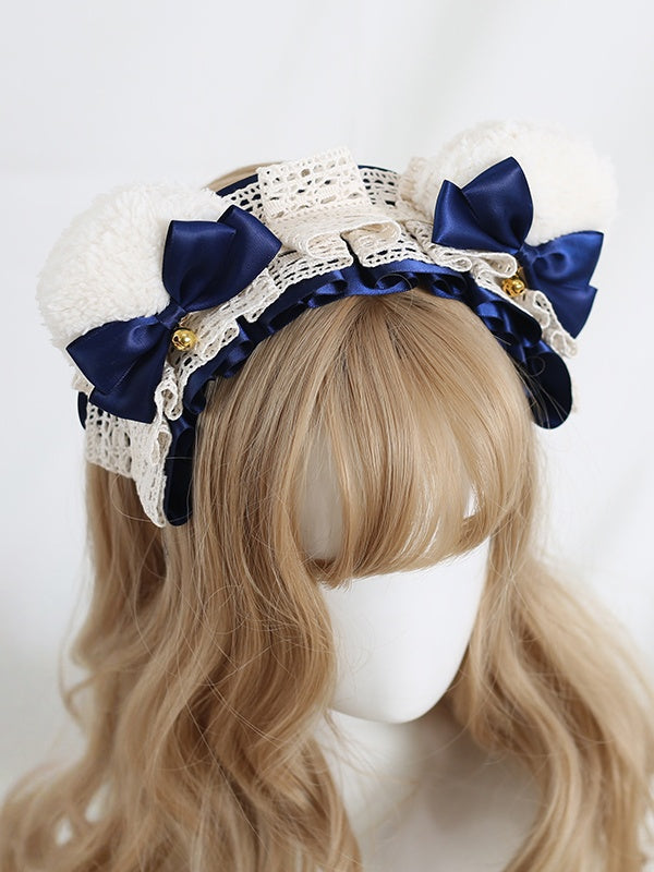 White KC Sweet Available Ear Bowknot 9 Lace Lolita Lovely - Colors Bear
