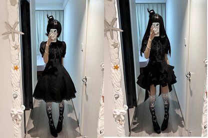 Black Ruffle Short Puff Sleeve Striped Lolita Blouse - Flower Fairy Daily