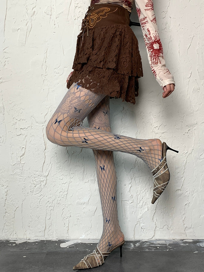 Netzstrumpfhose mit Cut-outs im Grauen Design Y2K