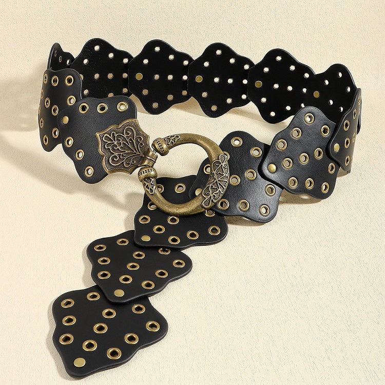 Black PU Multi-Eyelet Belt Waist