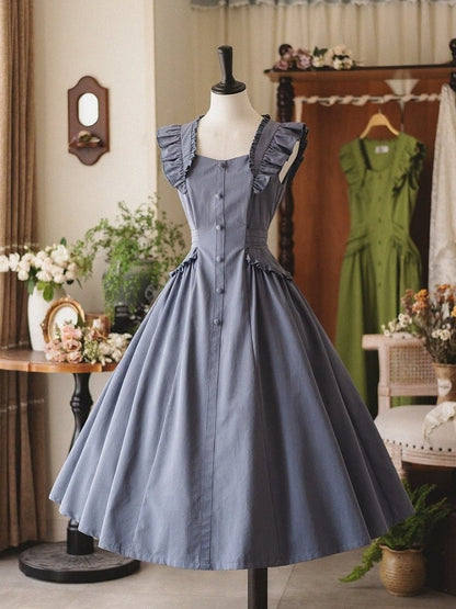Robe d'été rétro à volants bleu poudré - Forest Wardrobe