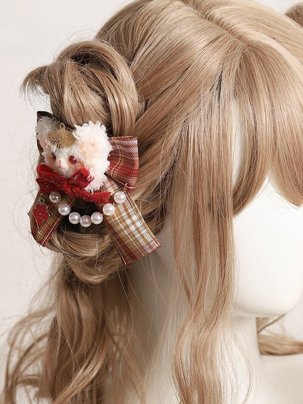 4 options Doux Lolita Écossais Rouge Ours Nœud Papillon Pince à Cheveux
