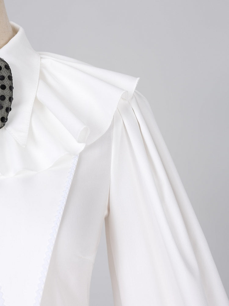 White Clown-Themed Shirt with Detachable Collar and Polka Dot Bowtie - DevilInspired Exclusive Collection