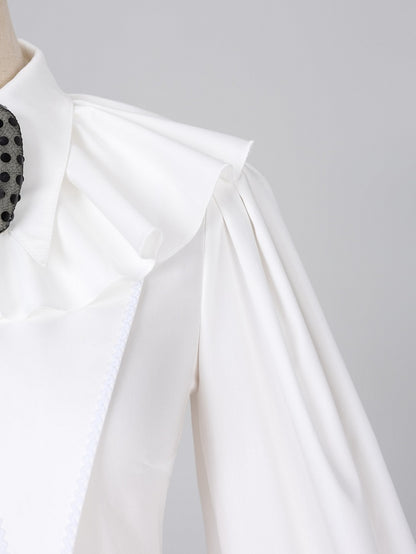 White Clown-Themed Shirt with Detachable Collar and Polka Dot Bowtie - DevilInspired Exclusive Collection