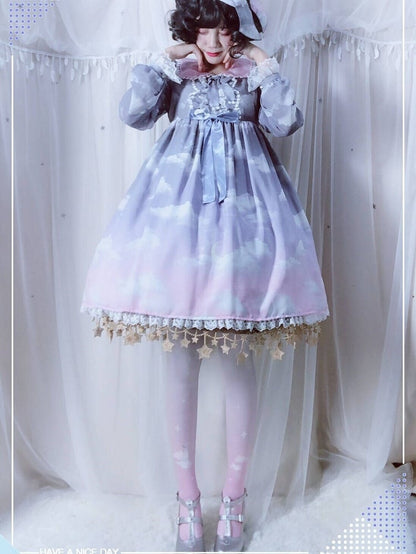 3 Colors Lolita Gradient Star & Cloud Print Tights