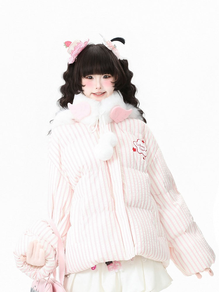 in Embroidery Winter Daily Kawaii Pink/Blue Jacket with Star