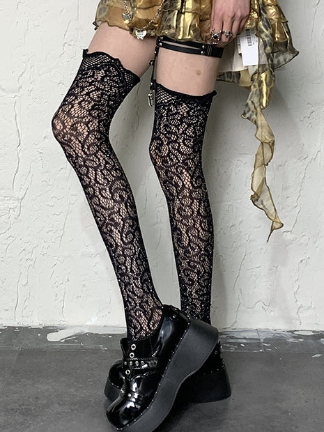 Overknee Y2K Stockings Black Hollow-out Vine