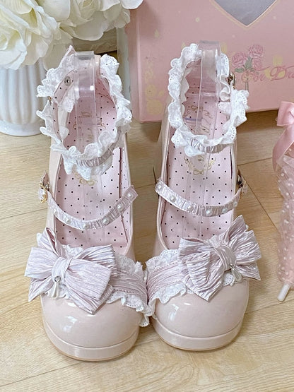 Nude Lolita Spitze - Besatz Pink Süße High Block Heels