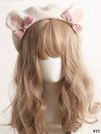 20 Color Options Sweet Lolita Plush Bear Ear Bowknot Beret