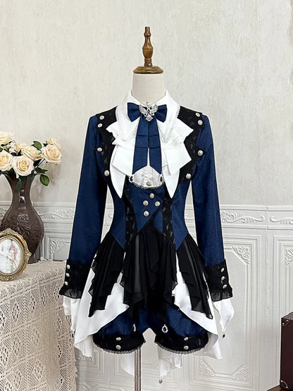 Coat Prince Dark Cascading Web Blue Spider Trim Ruffle Ouji Lolita Hemline Style Fabric