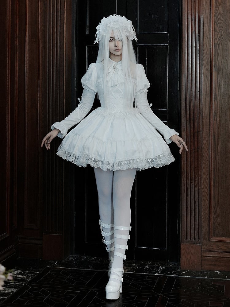 Shirt Collar White Dress OP Sleeves Gothic Set Lolita Juliette Short