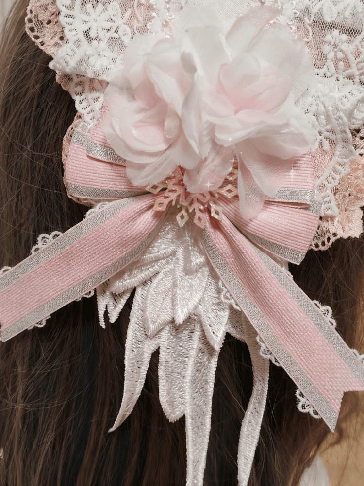 Sweet Pink/Blue Bowknot Lace Lolita Floral Hairclip