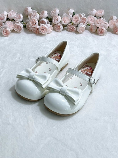 Sweet with Heart Accent Decor Mary Shoes Lolita Bow Buckle White in Charming Low-heel Jane