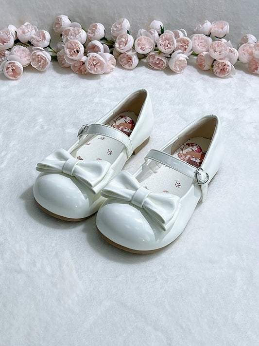 Sweet with Heart Accent Decor Mary Shoes Lolita Bow Buckle White in Charming Low-heel Jane