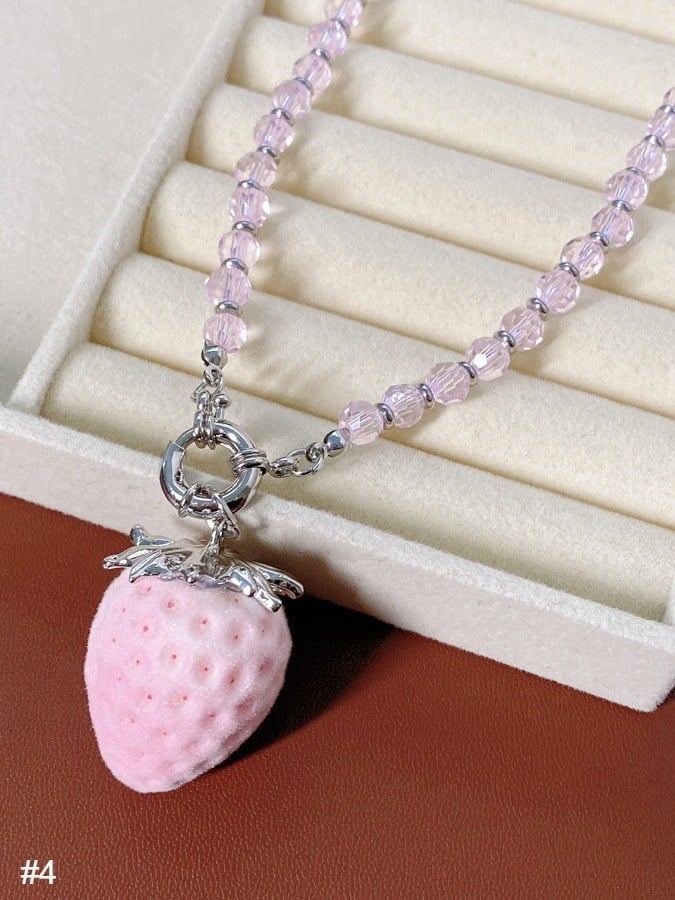 Collier avec pendentif fraise rose - Kiwi Store