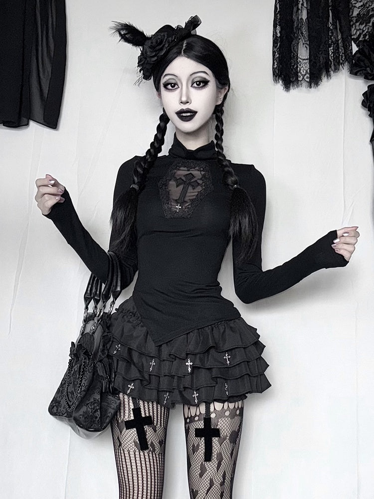 Charms Cross Tiered Built-in Black with Bloomers Mini Skort Gothic