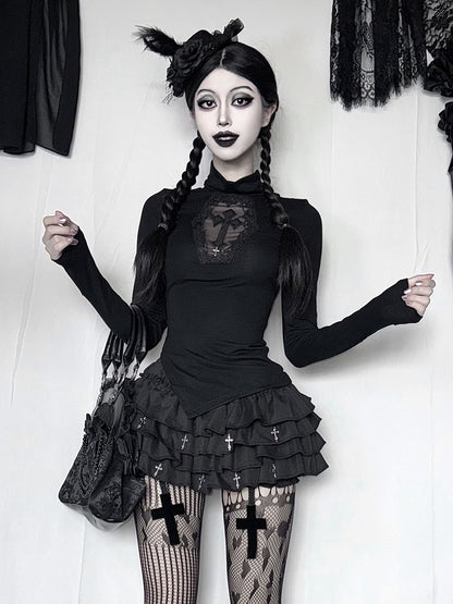 Charms Cross Tiered Built-in Black with Bloomers Mini Skort Gothic