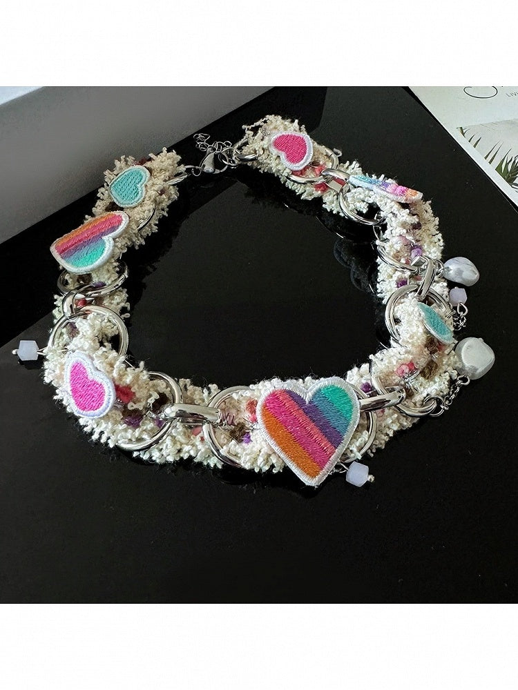 Y2K Multicolor Heart Choker with Pendant Chain - YSHXS