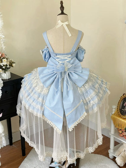 Hanayome Dress Fairy Jumper Tiered Skirt Hem Princess Blue Lolita Flower
