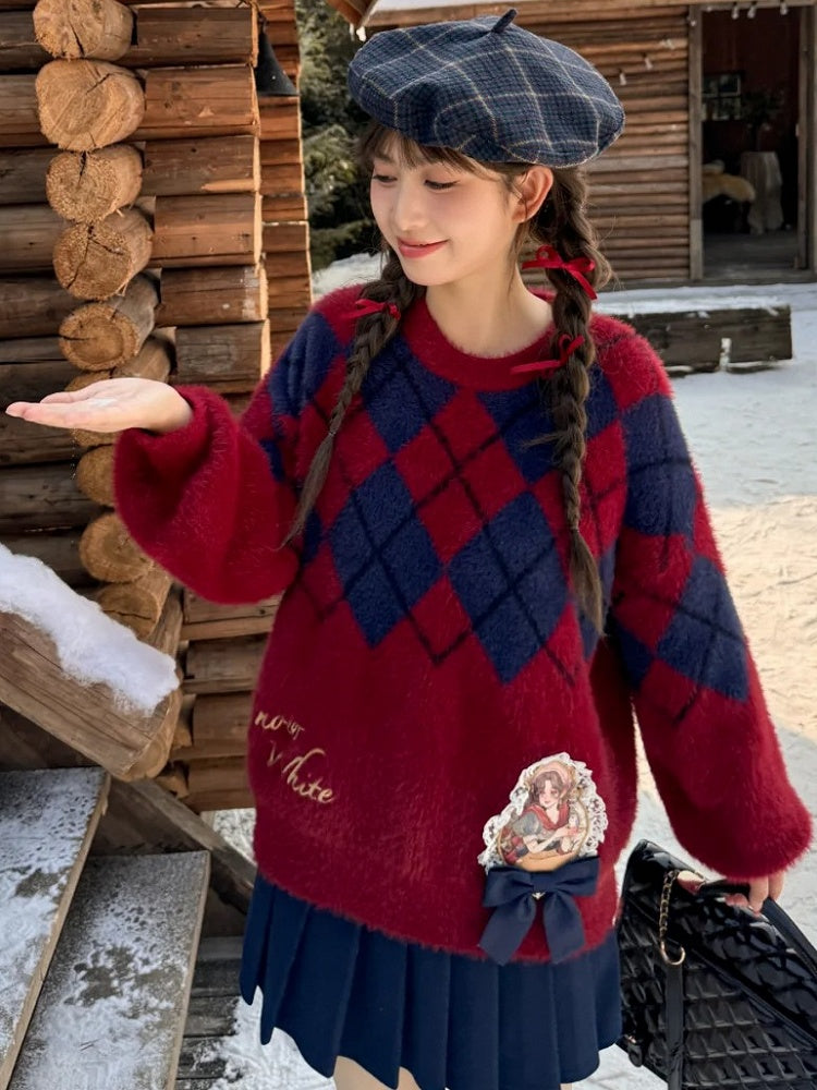 白雪姫プリンセス レッドダイヤモンド柄 モヘア ルーズセーター