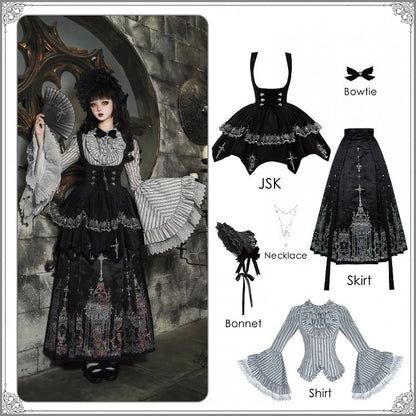 Horse-face Skirt Bonnet + Black Under Gothic Shirt Bust Lolita JSK Necklace