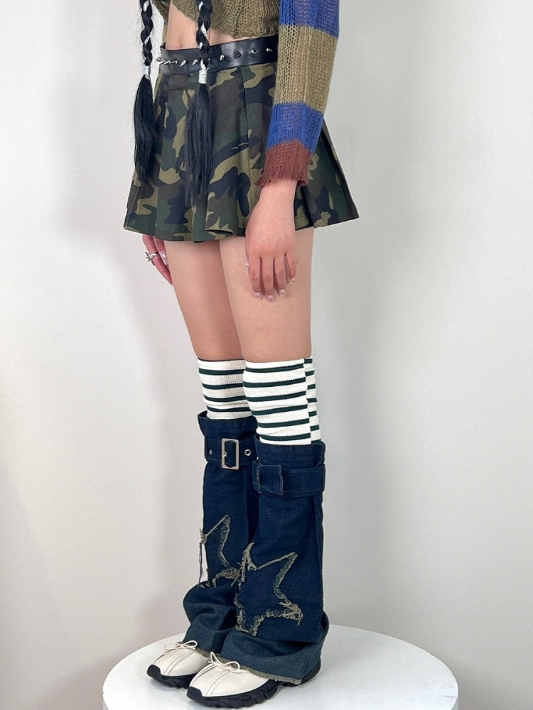 BlackGray/Dark Warmers Star Denim Blue Distressed Leg