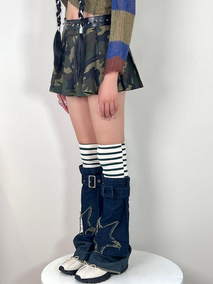 BlackGray/Dark Warmers Star Denim Blue Distressed Leg