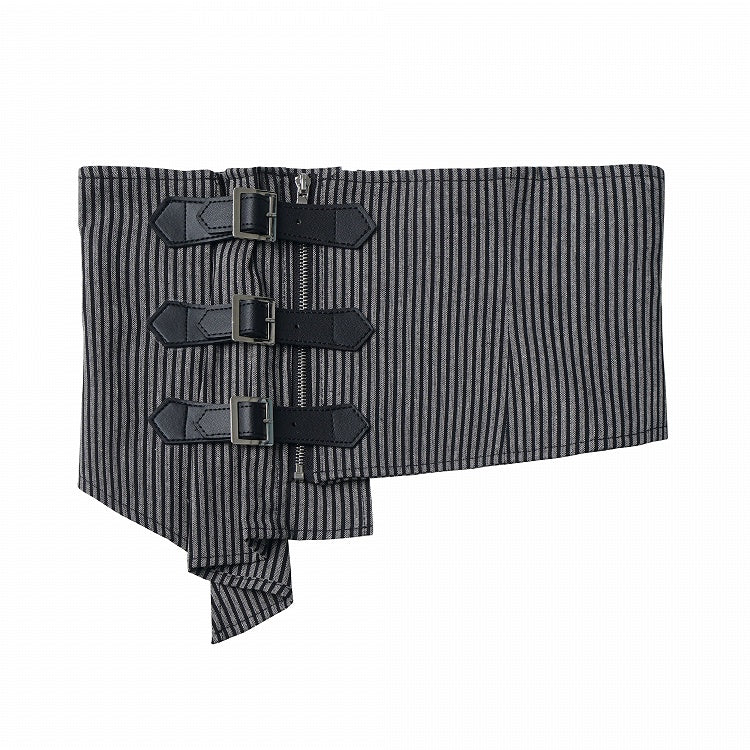 Black Gray Striped Corset Belt with Leather Buckle - PINK SAVIOR