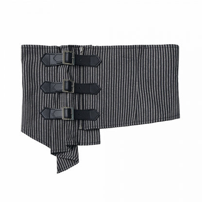 Black Gray Striped Corset Belt with Leather Buckle - PINK SAVIOR