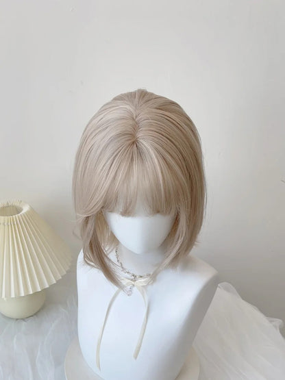 with Short Champagne Cut 35CM Straight Bangs Bob Wig