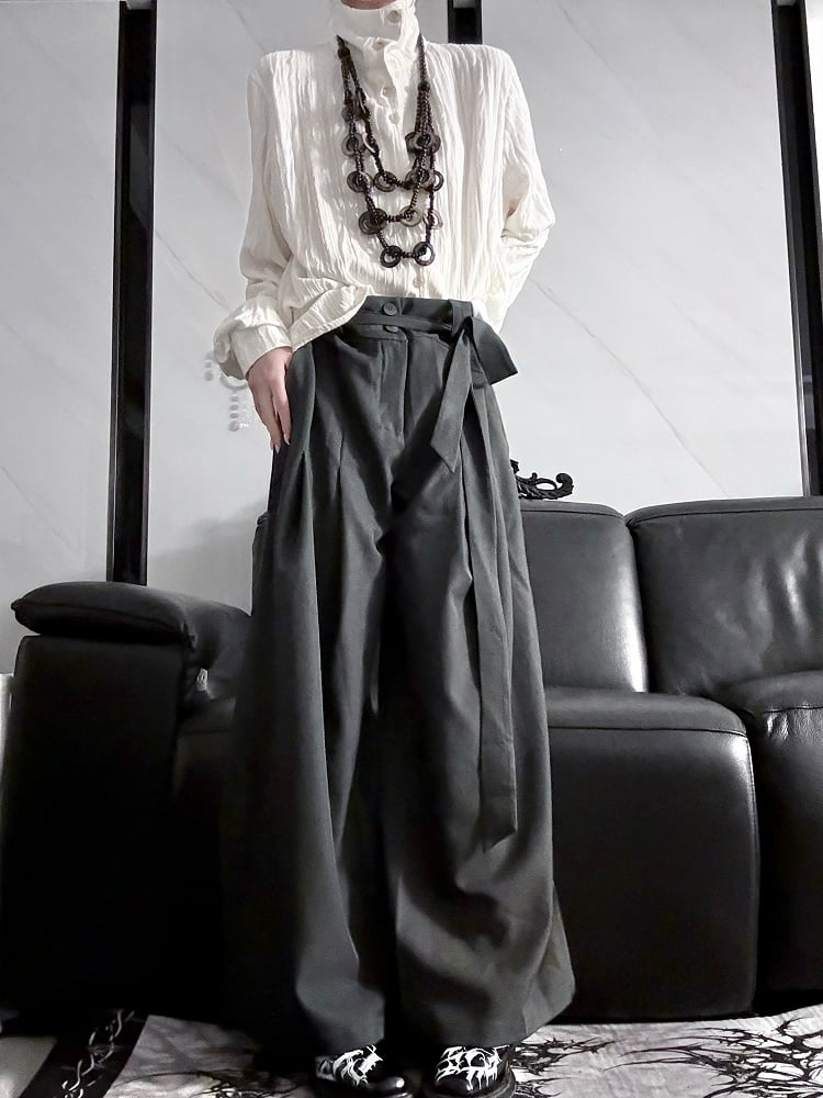 Self-tie Pants Prince Belt with Brown/Gray Wide-leg