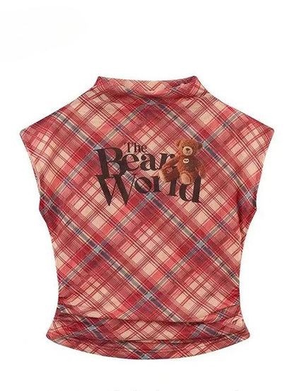 Tank Print Top Buchstabe Rot Muster Kariert Y2K Bittersüß