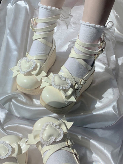 Yellow Toe Platform Lolita Creamy Mary Round Design with Sweet Janes