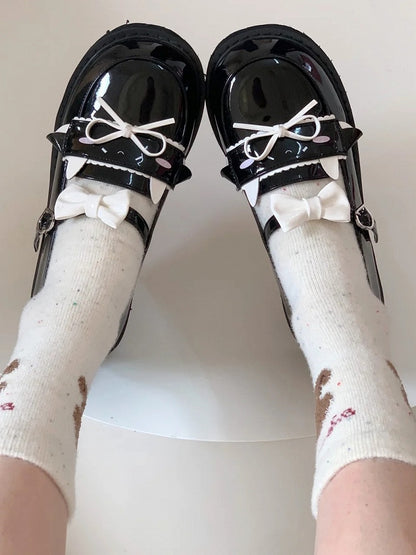 Preppy Flat Design Lamb Dazed PU with Style Black Shoes