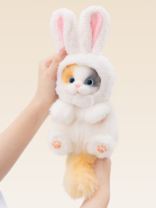Options Cat Cute Plush Hood with Keychain Hat Realistic Bunny 4