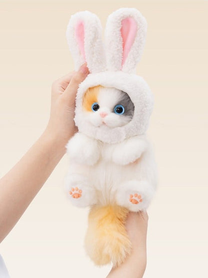 Options Cat Cute Plush Hood with Keychain Hat Realistic Bunny 4