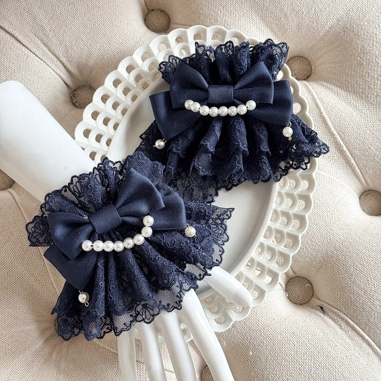 Blue Accents) Navy Cuffs Wrist Pearl Lolita (Lace